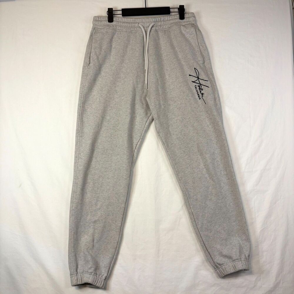 Hollister Co Men's Gray Fleece Joggers Sweatpants Script Logo Size Large Y2K